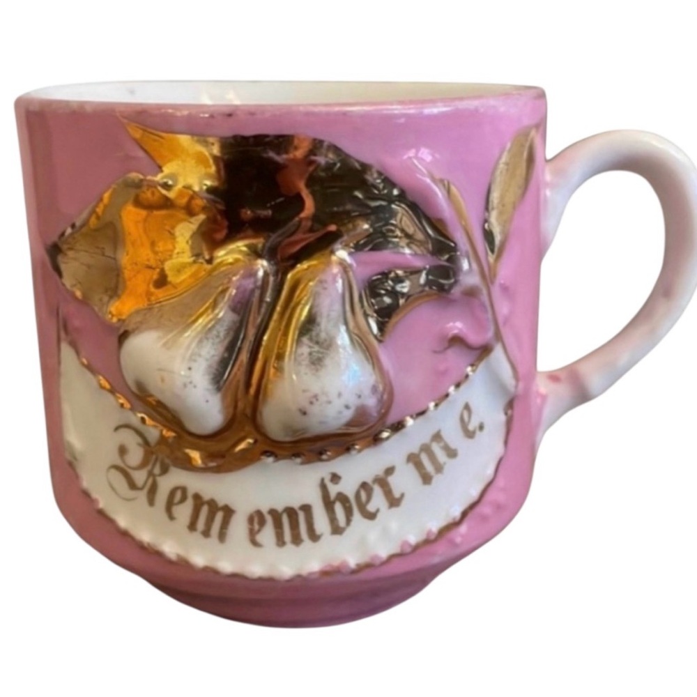 Antique German Lustre Remembrance Mustache Cup